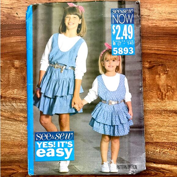 UNCUT Vintage 1990s See & Sew 5893 Sewing Pattern Size 7-14 Jumper & Top - Picture 1 of 2